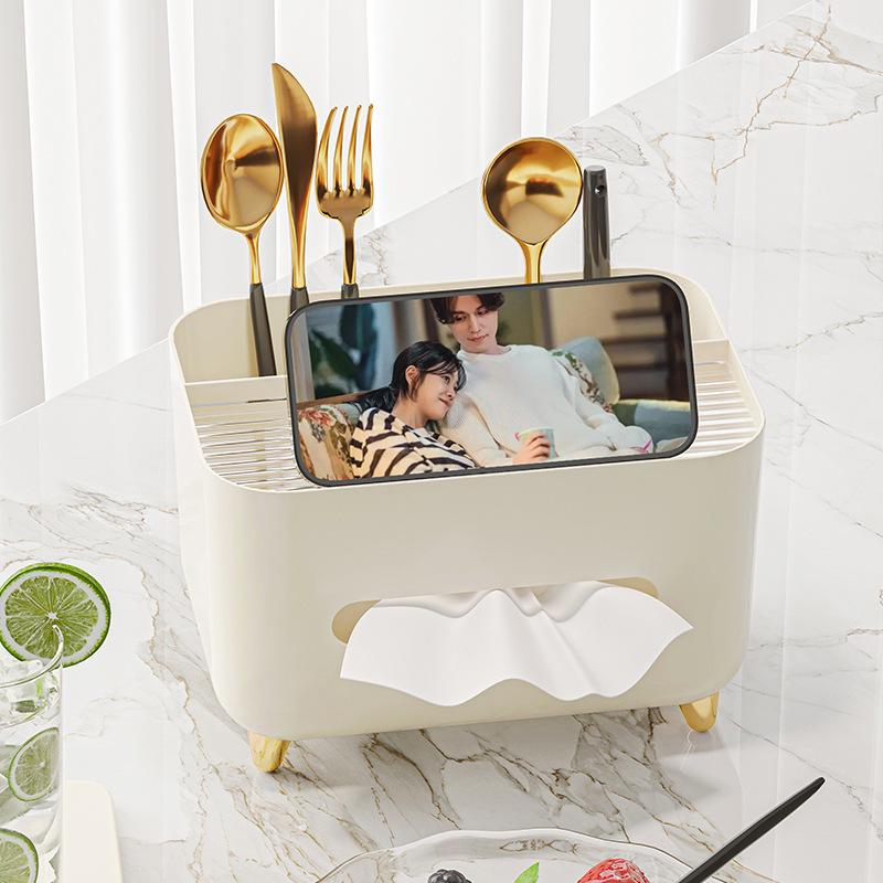 Luxury Waterproof Tissue Box: Multifunctional Desktop Paper Dispenser for Living Room and Bathroom, High-End Design with Creative Pull-Out Feature.