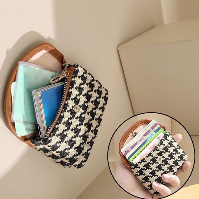 Mini Square Plaid Canvas Lipstick Makeup Bag Plaid Coin Wallet Large Capacity Storage Bag