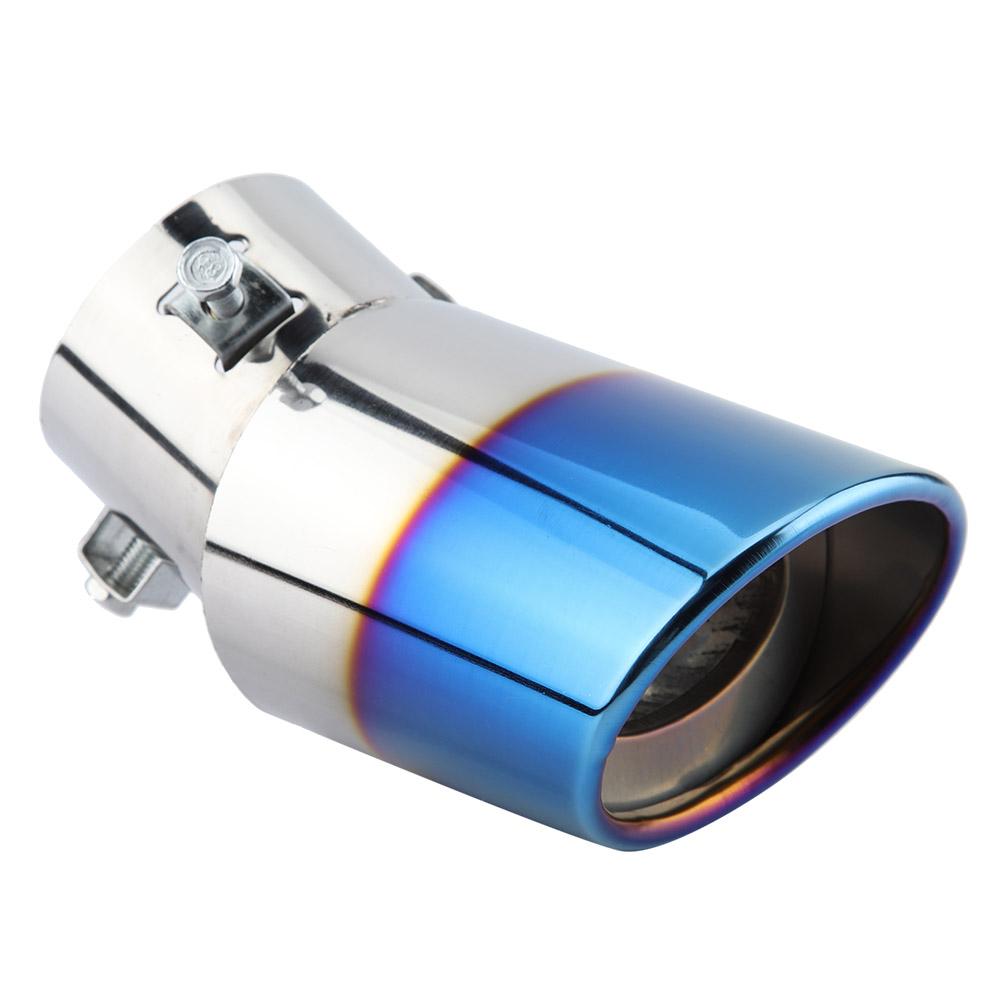 Chrome Blue Stainless Steel Universal Car Curved Exhaust Pipe Rear Muffler Tip Tail Throat