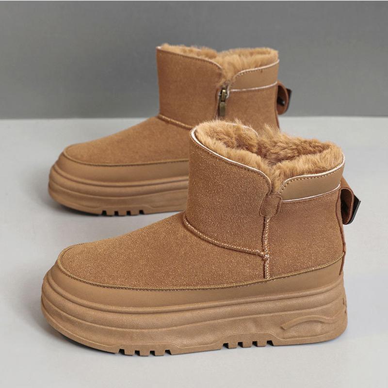 Autumn and Winter High Top Shoes for Women, Solid Color Snow Cotton Shoes, Sports and Leisure with Plush Cotton Thick Soled Shoes