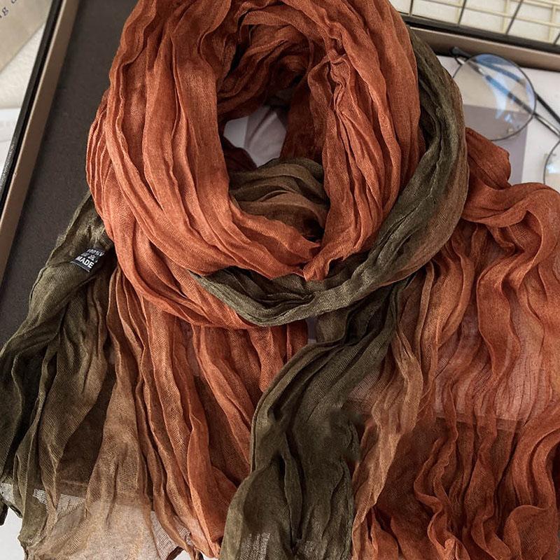 Women's Korean Warm Cotton Linen Gradient Scarf Autumn Winter Elegant Versatile Jacket Neck Shawl Long Soft Scarf Fashion Item