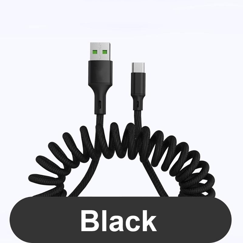 

Кабель Marjay 5A USB Type C, пружинный кабель для быстрой зарядки для iphone 11, 12, 13, кабель Micro USB для Samsung, Xiaomi, Huawei, провод для передачи данных 1.5m For Micro чёрный