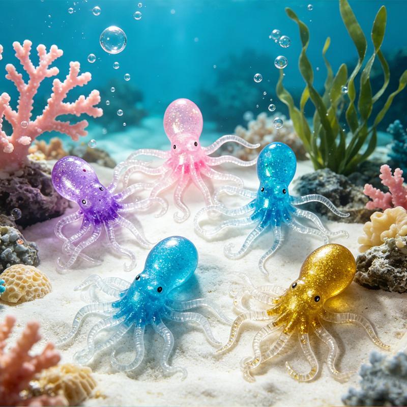 Realistic Colorful Octopus Squeezable Toy Soft Jelly Squeeze Stress Relief Sensory Toy For Kids & Adults