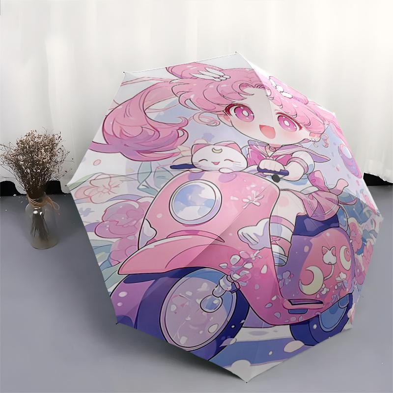 1pc Chibi Moon Pink Scooter with Automatic Folding Umbrella, 8 Iron Frame Outdoor Umbrella, Ideal Gift for Fans, Travelers, Daily Use.F044