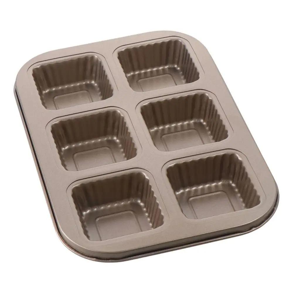 6 Cavities Brownie Cake Pan Carbon Steel Bread Mold Household Muffin Cake Baking Tray  Oven