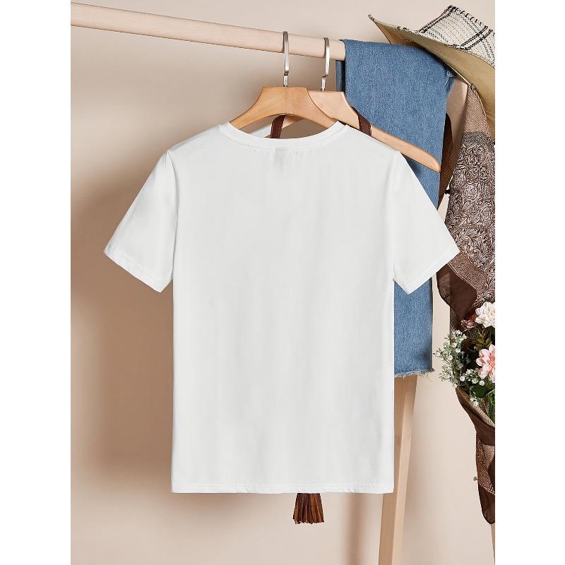 Top a Maniche Corte Taglia Europea con Stampa a Forma di Cuore, Camicia Casual da Donna per Primavera ed Estate.