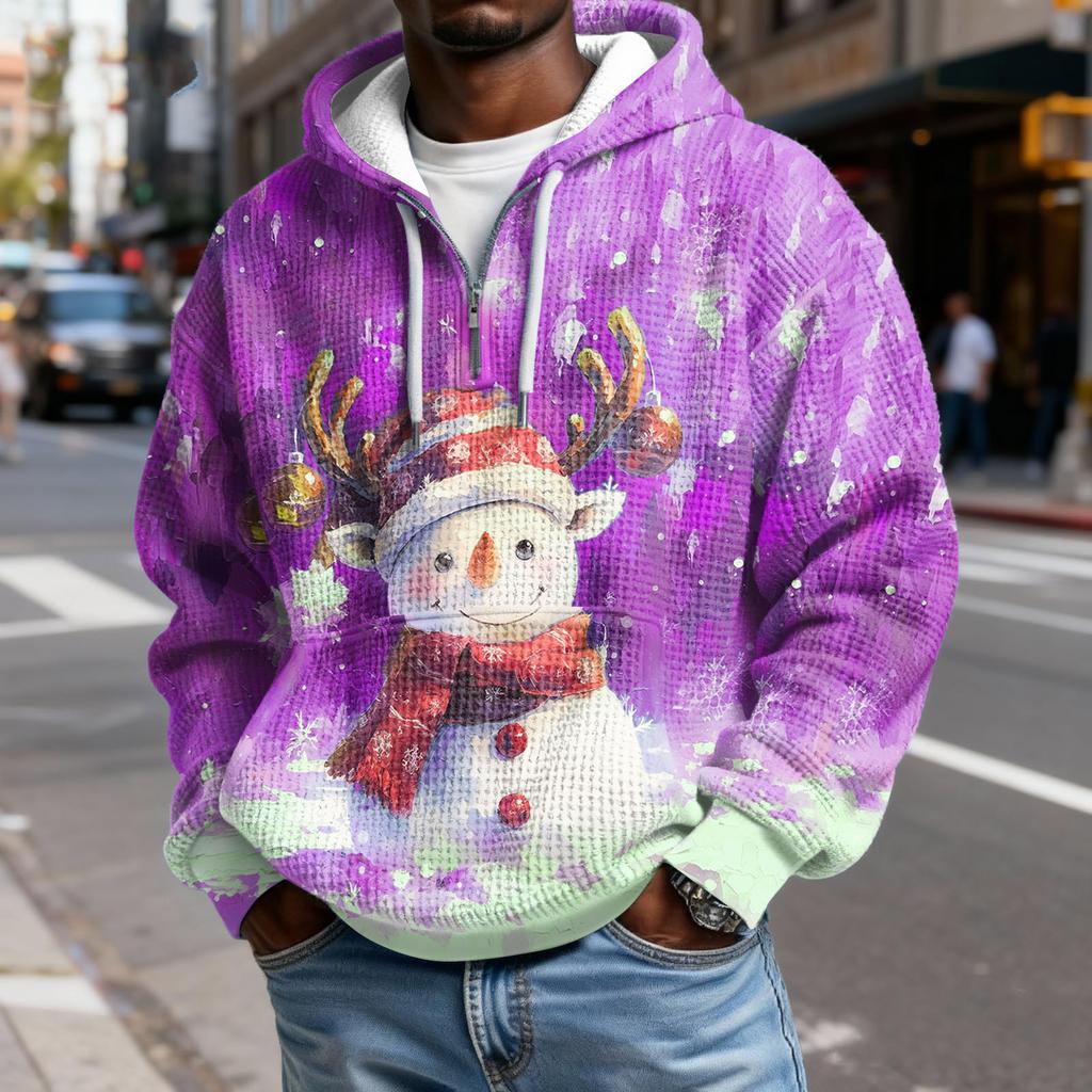 Pánská  Móda  Trendy Mikina s kapucí na půl zipu  Pulovr  Zesílená  Fleecová  Textura  Mikina