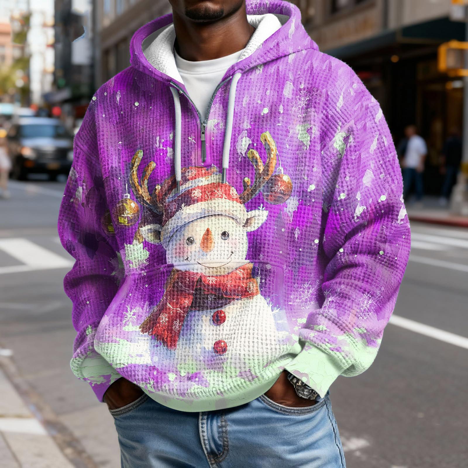 

Мужской Модный Трендовый Худи с капюшоном на половину молнии Пуловер Утепленный Флисовая текстура Толстовка M фиолетовый