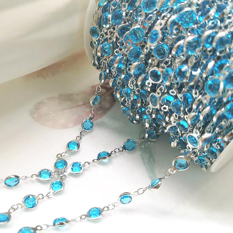 1meter 6mm Colorful Crystal Beads Beaded Chain Glass Bead KC Gold Necklace Chain Accessories for Jewelry Making Crafts DIY