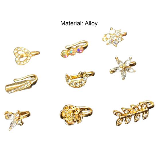 9Pcs Ear Bone Studs Flower Shape Rhinestone Jewelry Moon Non Pierced
