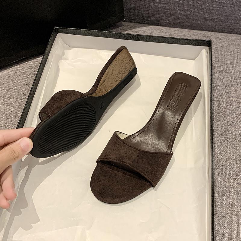 

Fashion Summer New Style Women Slipper Fashion Low Wedge Heels Ladies Elegant Slides Open Toe Outdoor Dress Sandals Shoes Zapatos Mujer 40 коричневый