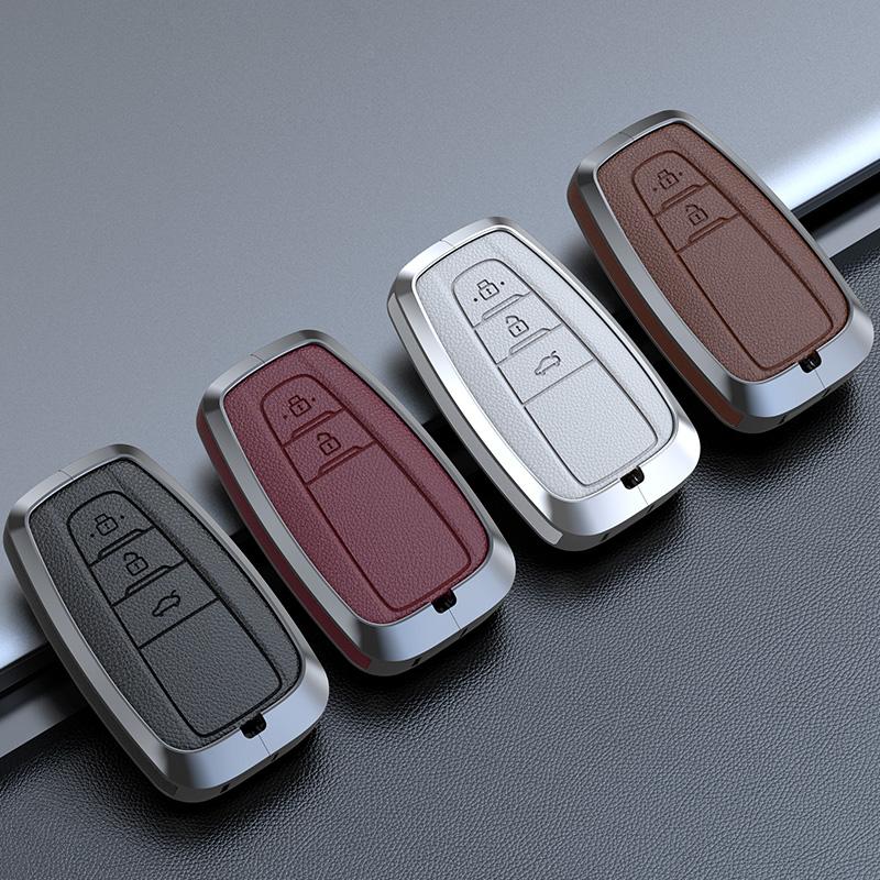 Zinc Alloy Cowhide Car Remote Key Case Fob for Toyota Prius Camry Corolla CHR C-HR RAV4 Land Cruiser Prado Keychain Accessories