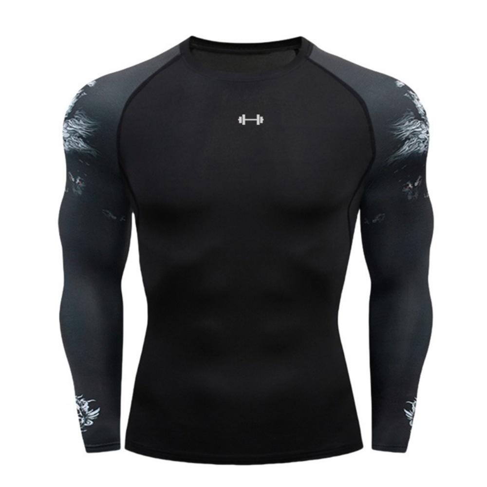 Herren Sport Fitness Langarm Kompressionsshirt Stretch Schnelltrocknend Atmungsaktiv Trainings Oberteil für Laufen Basketball