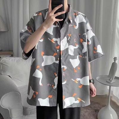 Neues Hong Kong Style Hemd Lässiges Kurzarmhemd Koreanischer Stil Vielseitig und Gutaussehend Sommer Cartoon Oberteil