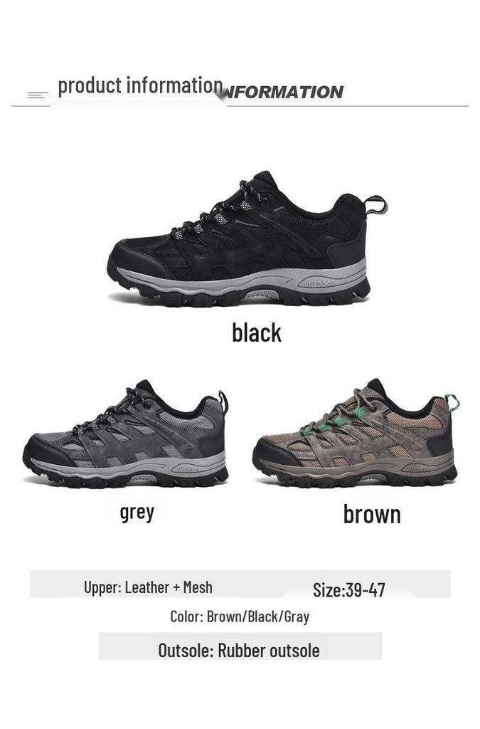 Men's Genuine Leather Lightweight Hiking & Walking Shoes, Low-Top Casual Outdoor Footwear