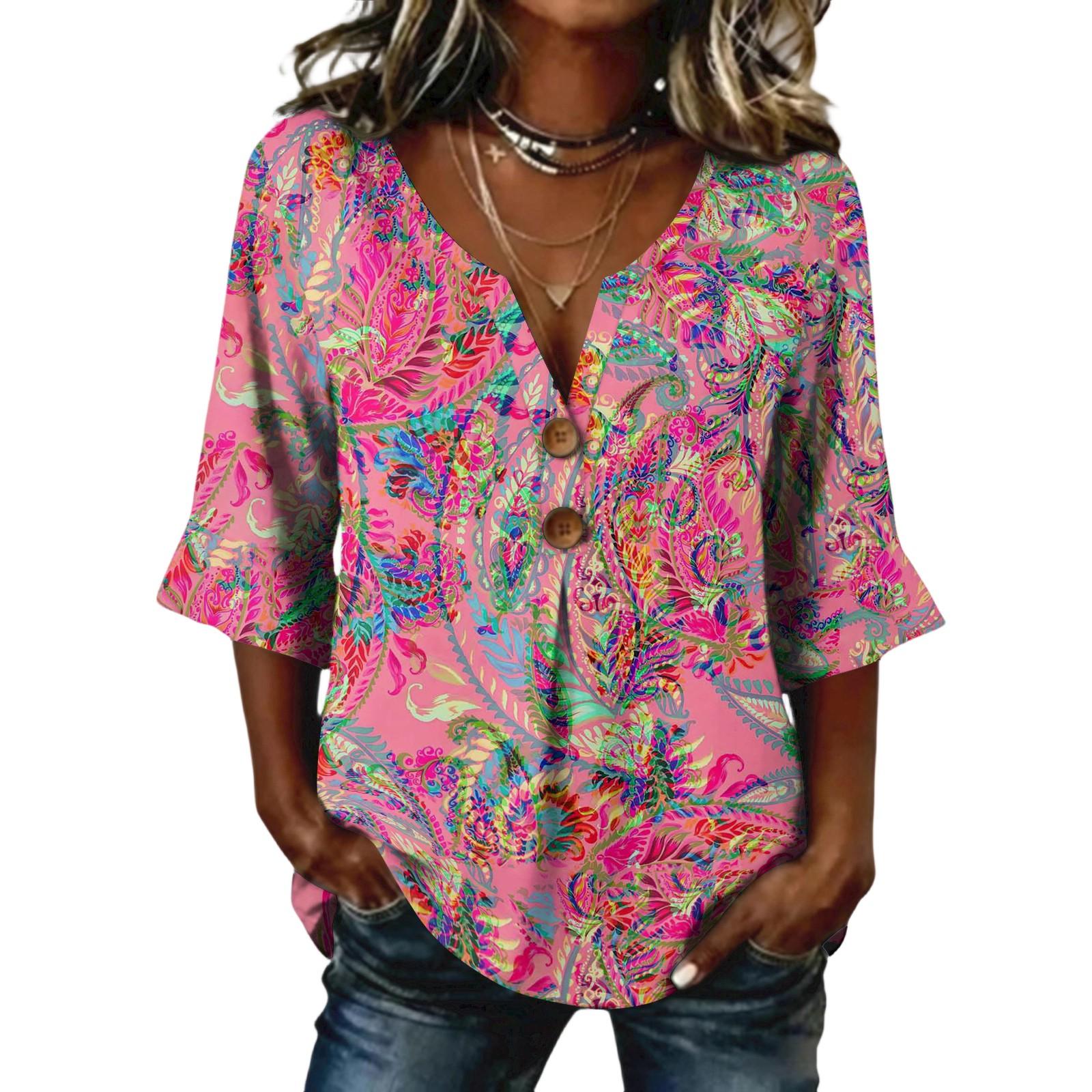 

Long Sleeve Shirts for Women Womens Long Sleeve Tops Long Sleeve Tops for Women Womens Long Sleeve T Shirts Floral Print Button Design Casual Blouse XL