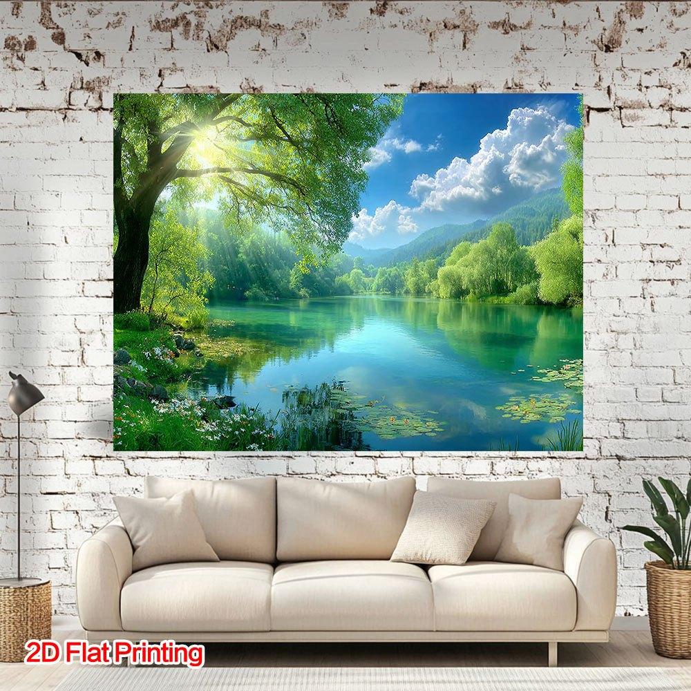 [2D Plane] [2D Plane] 1 Piece 2D Plane Printed Landscape Artwork Depicting a Beautiful Lake Scene