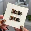 Trendy Handmade Maillard Brown Cat Eye Manicure: Short Style, High-End Autumn/Winter Fake Nails