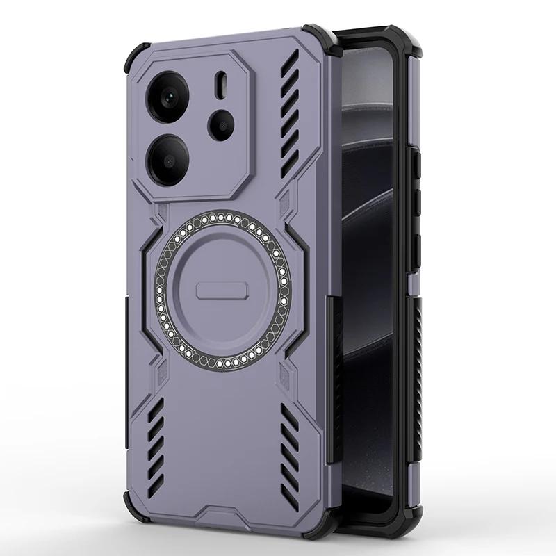 Heat Dissipation Armor Shockproof Magnetic Case For Xiaomi Redmi Note 14 4G 5G Global Four Corner Airbags Anti-fall Phone Cover