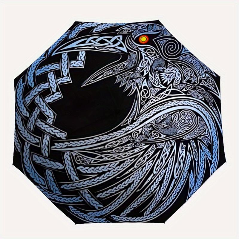 

1pc Celtic Raven Automatic Umbrella - 8-Rib Foldable Design, Outdoor Adventures, and Family Celebrations yy250829070