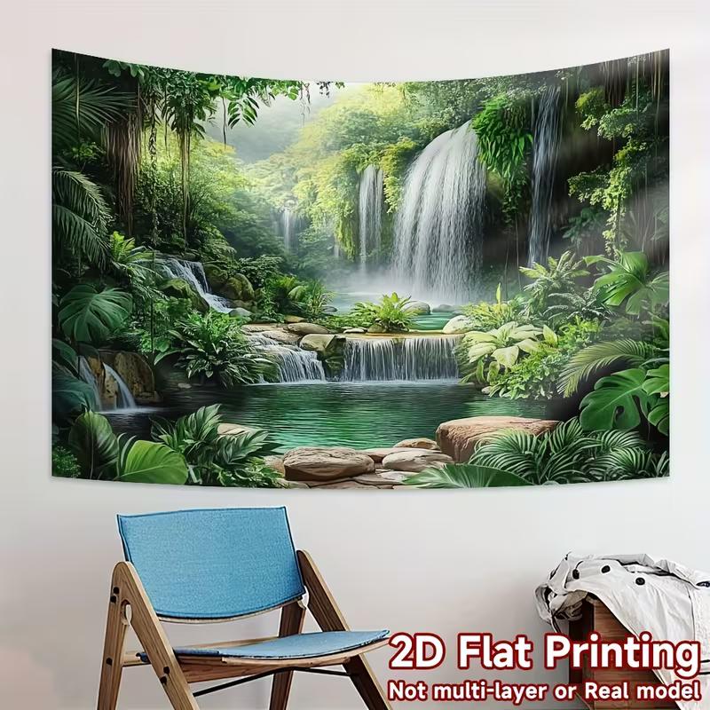 2D Jungle Waterfall Wall Tapestry Tropical Rainforest Background Cloth for Home Decor