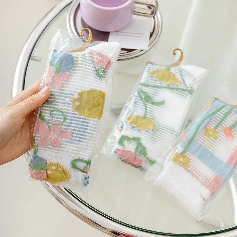 Flower Embroidery Crystal Silk Socks Summer Elastic Long Socks Hollow Out Thin Breathable Mesh Lace Socks Ultra-thin Transparent