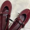 Sheepskin version~ za Mary Jane shoes women's leather one-word buckle with shallow mouth single shoes flat-bottomed versatile small red s