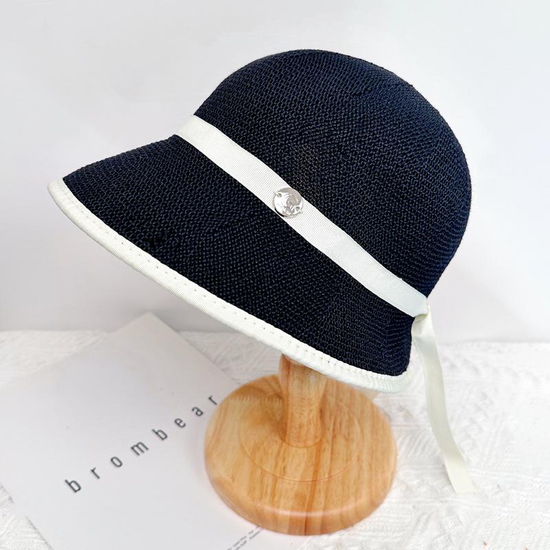 Spring and Summer Women's British Top Hat Thin Knitted Basin Hat Seaside Vacation Simple Sunshade Fashion Bucket Hat