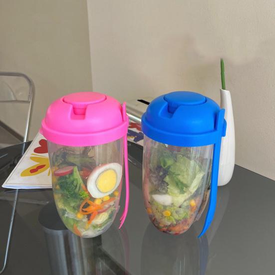 WTEMPO 1000ML Salad Cup with Fork Large Capacity Portable Low Fat Diet Meal Fruit and Vegetable Snack Cup for Outdoor