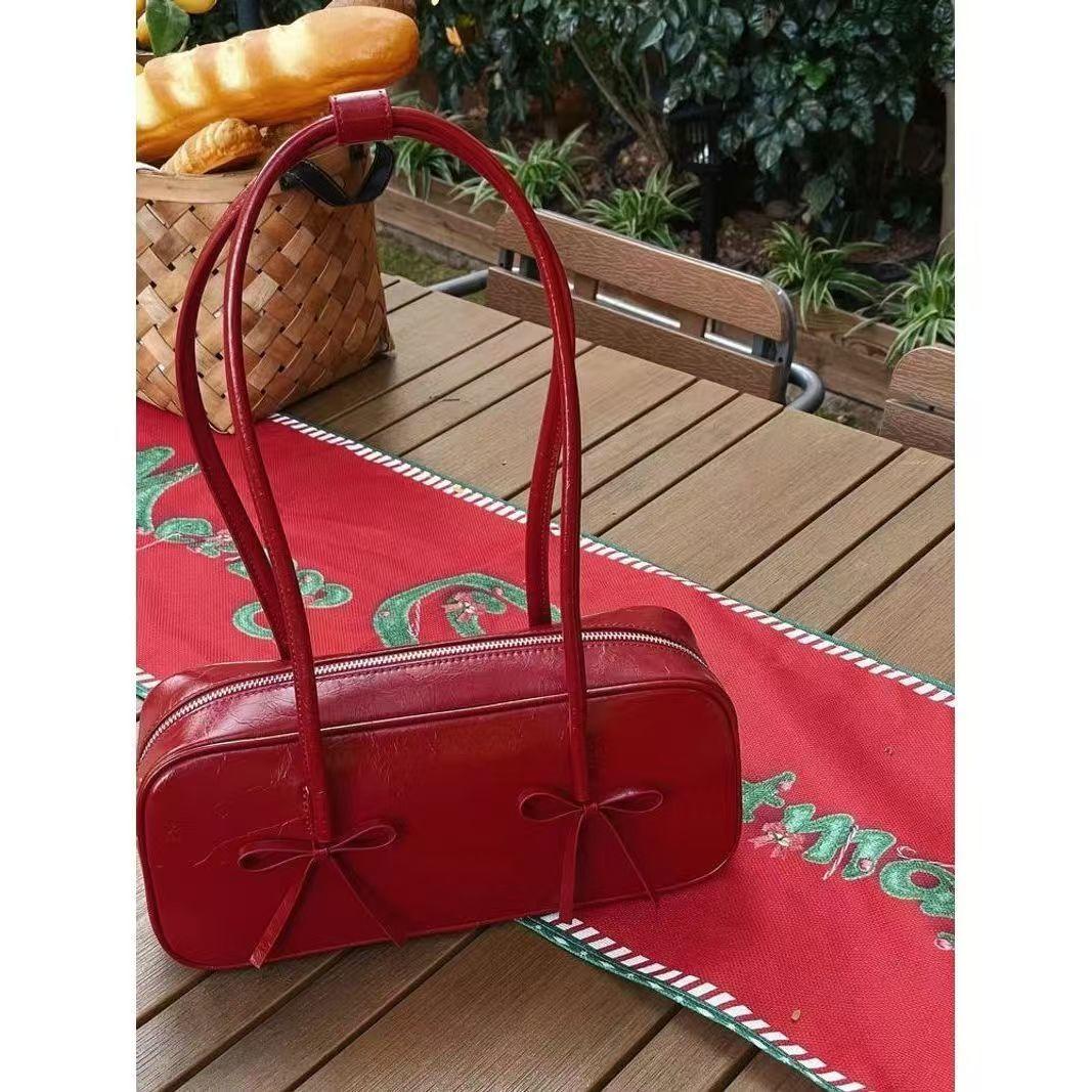 

JIAERDI Hot Girls Bow Y2k Bags Purse Women High Street Pu Leather Casual Shoulder Bag Female Harajuku Aesthetic Handbag 2025 New 31x14x9cm красный