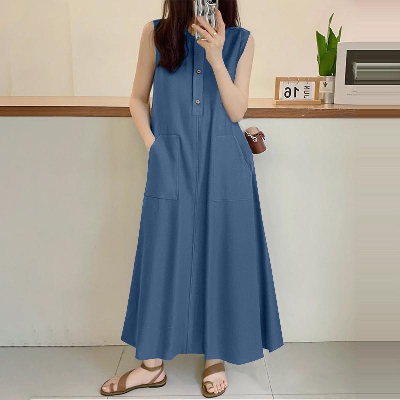 

ZANZEA Женское летнее платье с круглым вырезом, свободное, повседневное, без рукавов 4XL