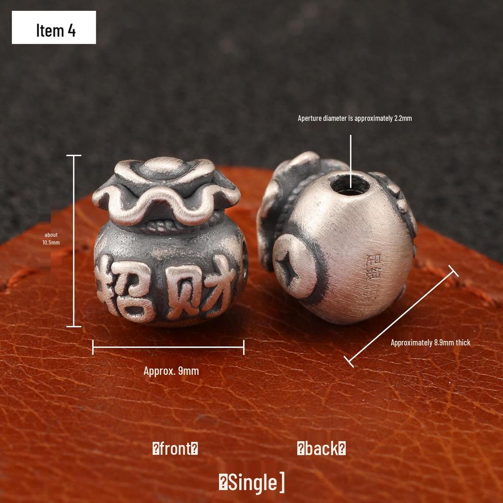 Sterling Silver S999 Wealth Attraction Beads - 3D Money Bag Design for DIY Bracelets