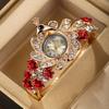 Ladies Peacock Stone Quartz Watch With Hollow Flower Alloy Bracelet For Fashion Accessory