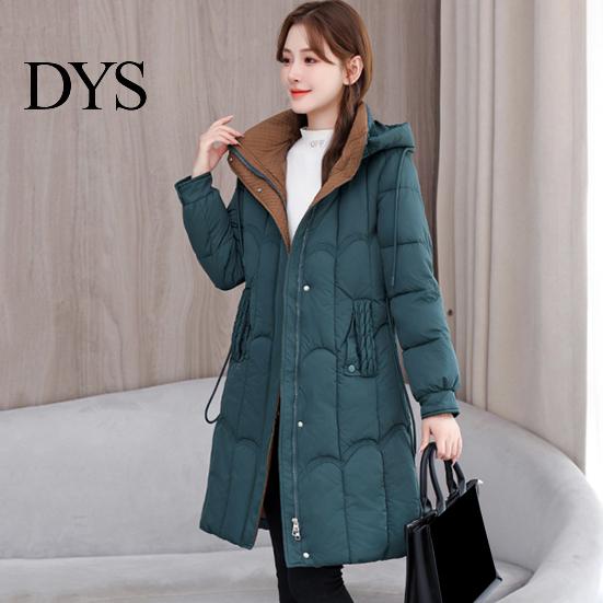 Multiple Pocket Cotton Jacket Lady Winter Down Coat Thickened Padded Hooded Pockets Zipper Closure Knee Mid-length Length Windproof Heat Retention