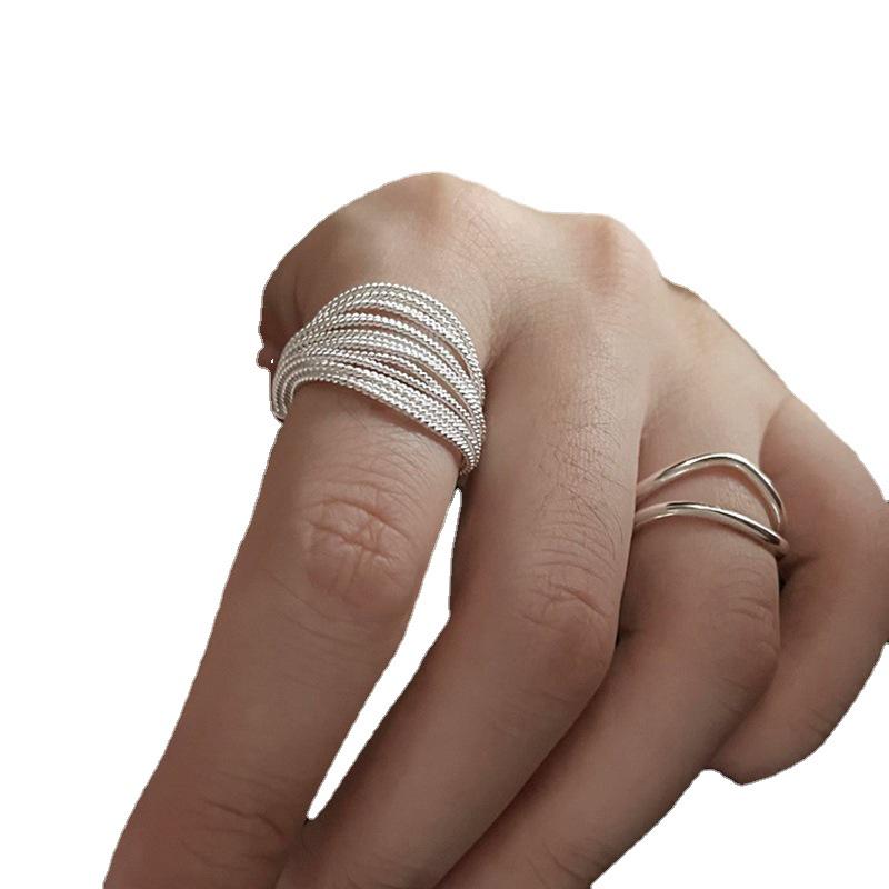 S925 Silverpläterad minimalistisk flerlagers öppen ring för kvinnor