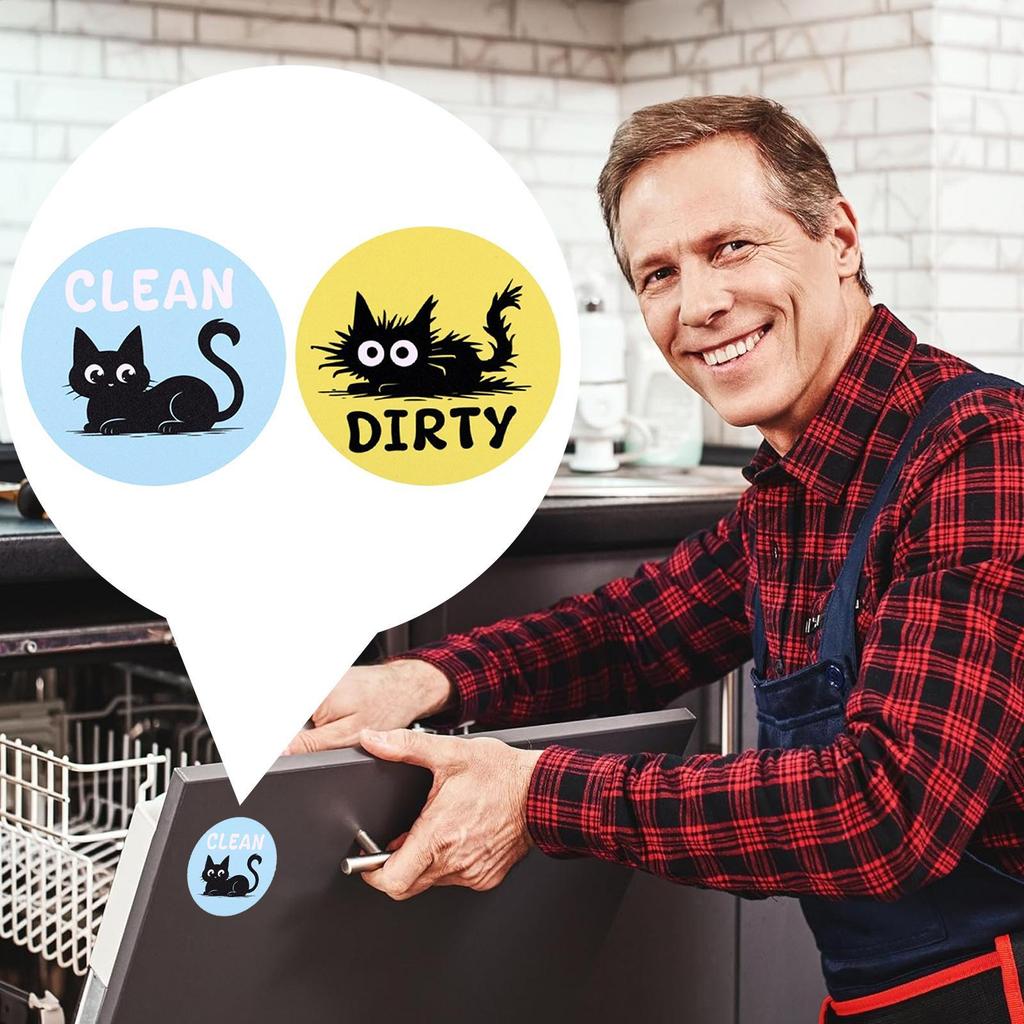 Dirty Clean Dishwasher Magnet 2 Pieces Black Cat Home Decoration Double-Sided Reversible Strong Magnet For Laundry Apartment
