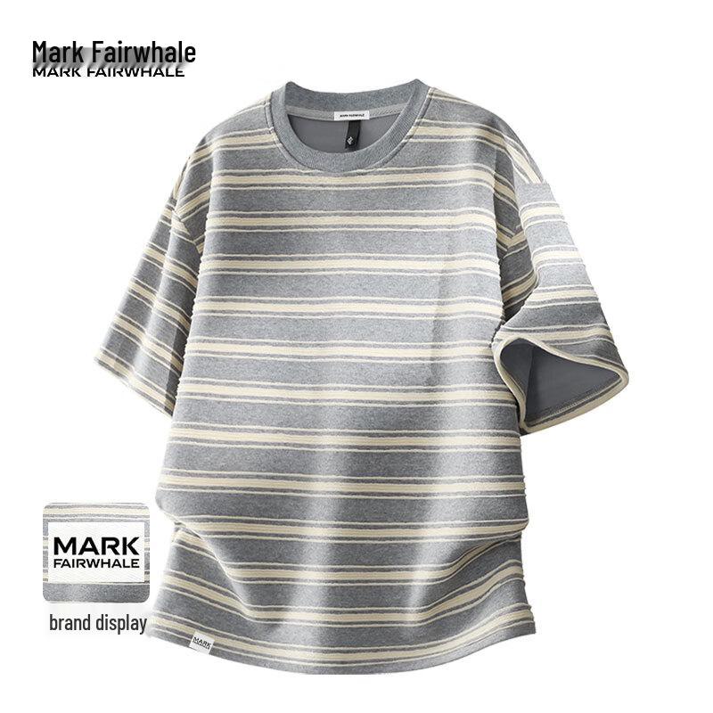 MARK FAIRWHALE Men s Ice Feel Cotton Striped Short Sleeve T-Shirt L
