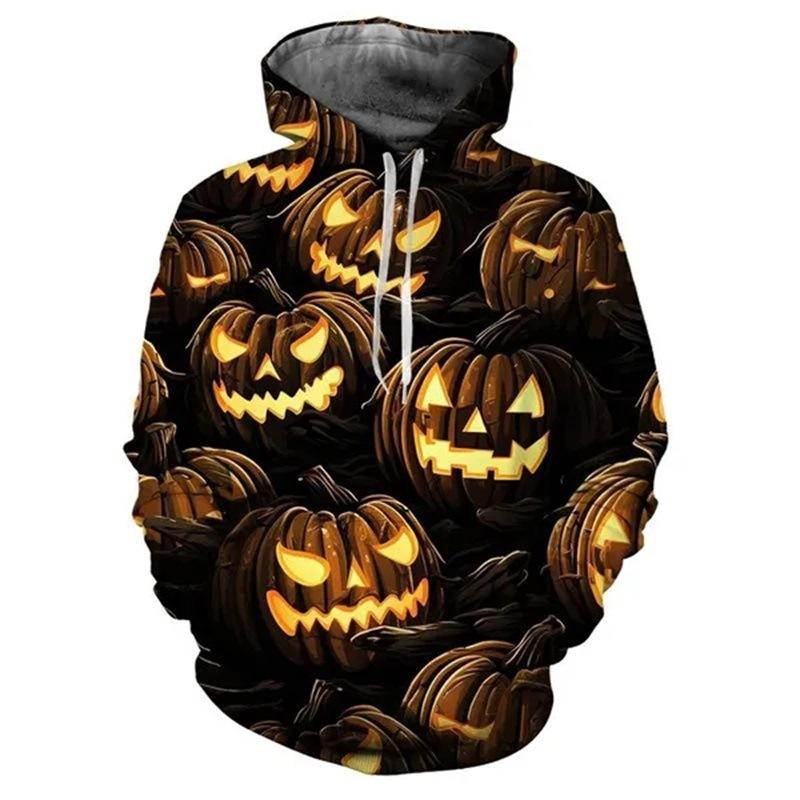 Autumn Lantern Pumpkin Pattern 3D Printed Hoodies Fashionable Casual Sports Long Sleeved Men's Hooded Sweatshirts