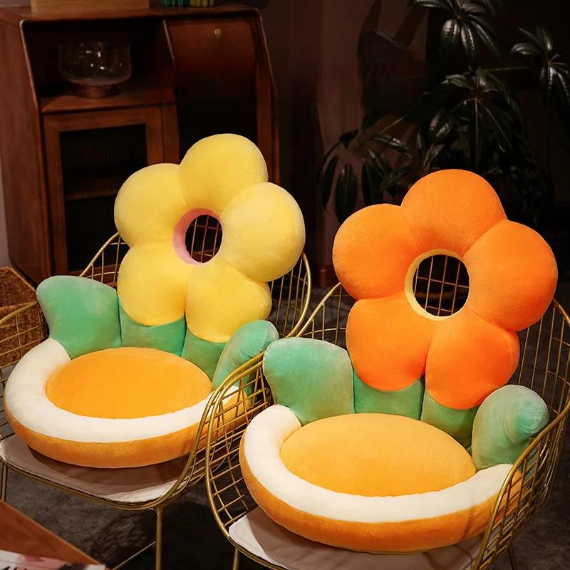 New Cartoon Cushion Semi-Enclosed Backrest Buttock Cushion Office Chair Cushion Waist Support Flower Futon Floor Mat