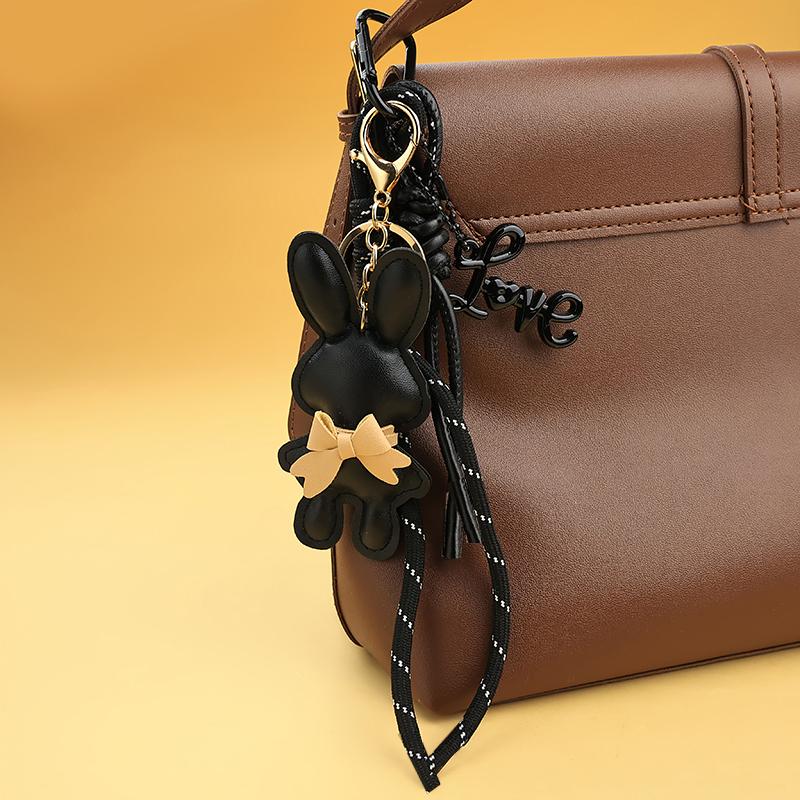 Yogodlns Adorable PU Leather Rabbit with Tiny Bow Bag Charm Keyring Cut Animal Pendant for Handbags & Backpak Design Hanging