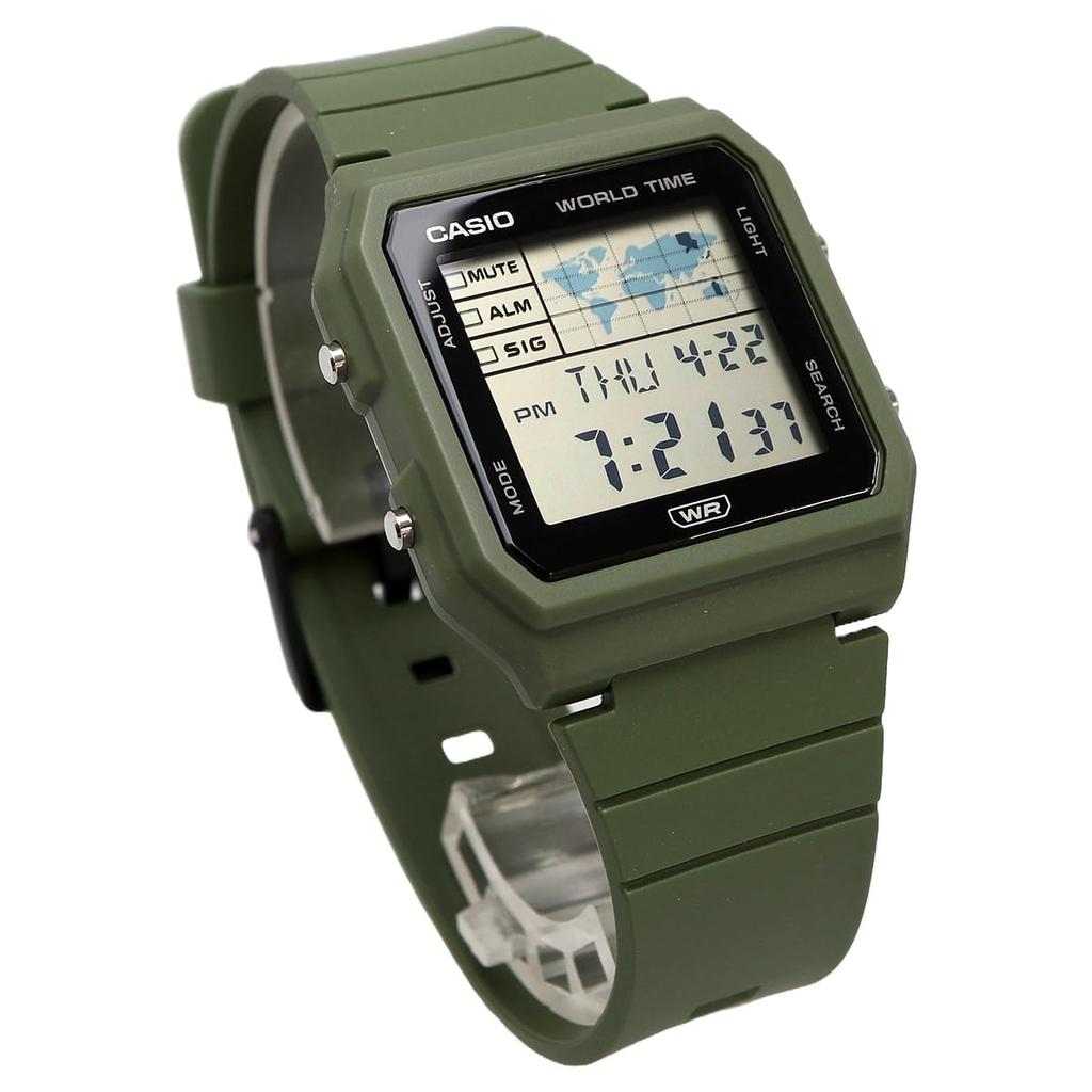 Casio World Time Digital Unisex Watch with Biomass Plastic Khaki Overseas Model LF-30W-3A Band, Green, [Used]