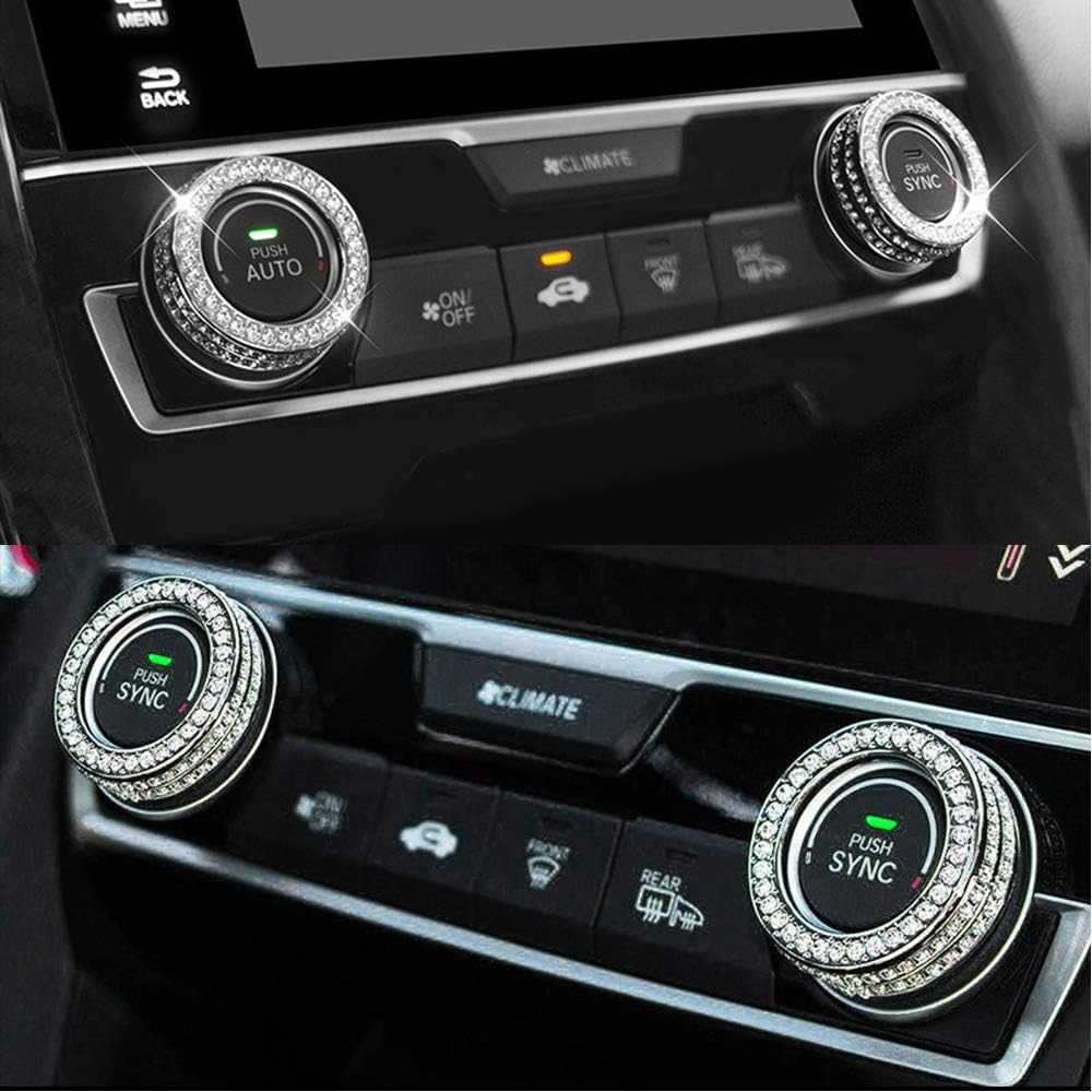 LECART Bling Car Accessories Fit for Honda Civic 10th Gen 2016 2017 2018    AC Knob Covers Auto Interior Bling Decor Crystal Metal Cover Trim Cute