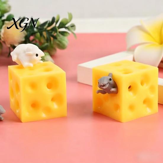 Sensory Fingertip Toy Cheese Squeeze Cube Block, Fidget Toys Stress Ball for Relief Adults & Teens