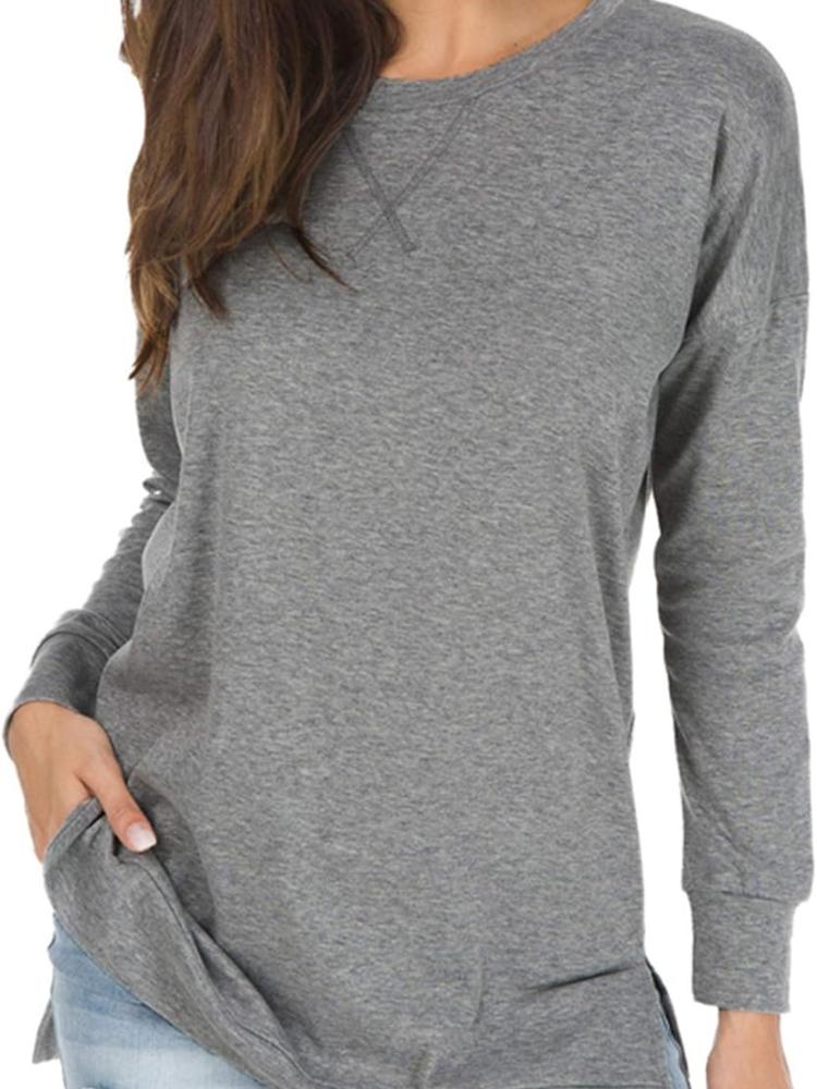 

Women s Loose Fit Round Neck Long Sleeve Top with Side Slits in Multiple Colors XXL темно-сірий