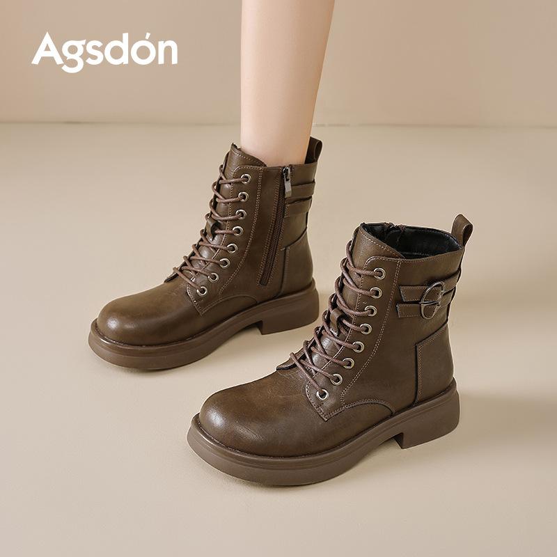 Augustine Martin Boots Women's 2025 New Autumn Brown Short Boots British Style Medium Tube Maillard Knight Boots