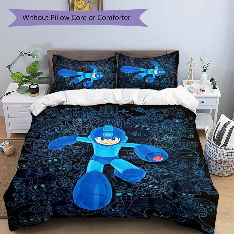 3pcs Cartoon Rockman Game Megaman pattern bedding set duvet cover set includes duvet cover &pillowcases, perfect all season bedroom decoration & gift