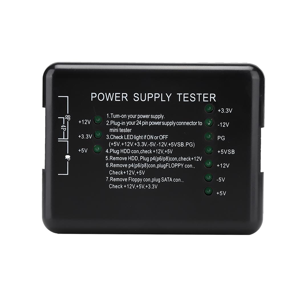 Black Computer PC Power Supply Tester 24Pin Compatible PSU ATX SATA HDD With Indicator Light
