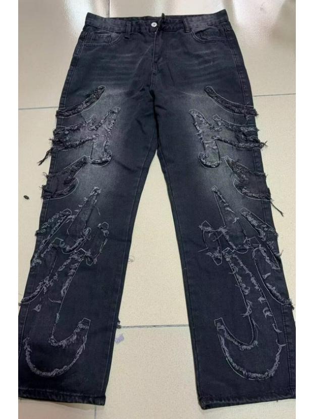 Amerikanische Retro Jeans mit Stickerei-Patchwork, gerade geschnitten