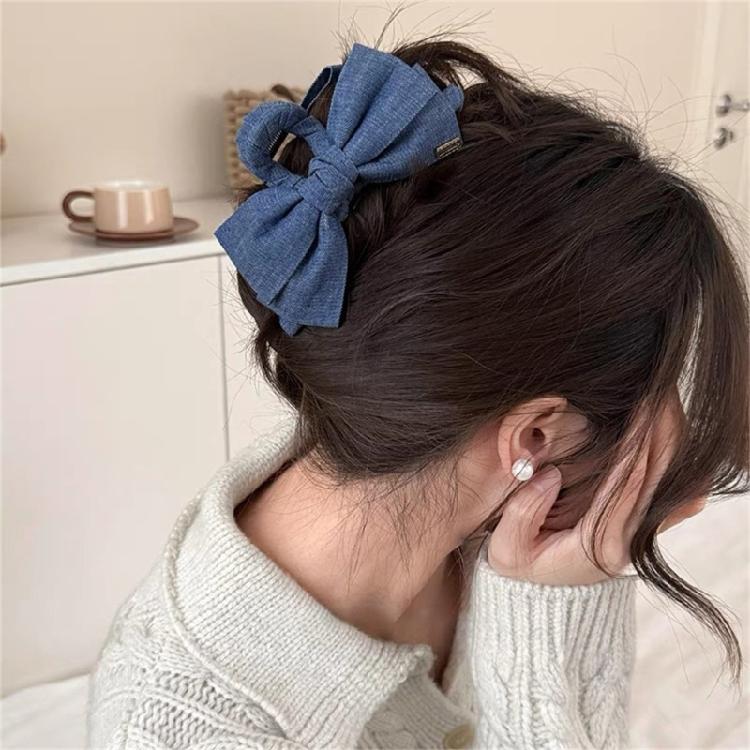 Eye Catching Hair Bows Clip Soft Jeans Fabric Hairpin Fashion Barrettes Hair Ornament For Girls Adults Hairstyling