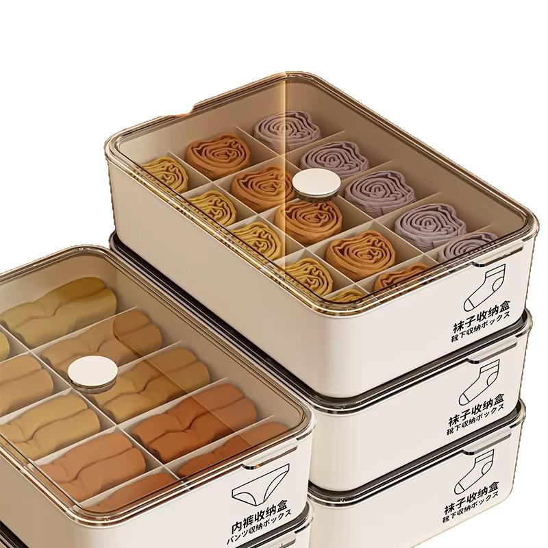 11/11 Grids Underwear Storage Box Case Classification With Cover Panties Socks Organizer Dustproof Stable Stacking